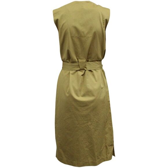 Iris & Ink Belted Sleeveless Dress in Khaki Cotton